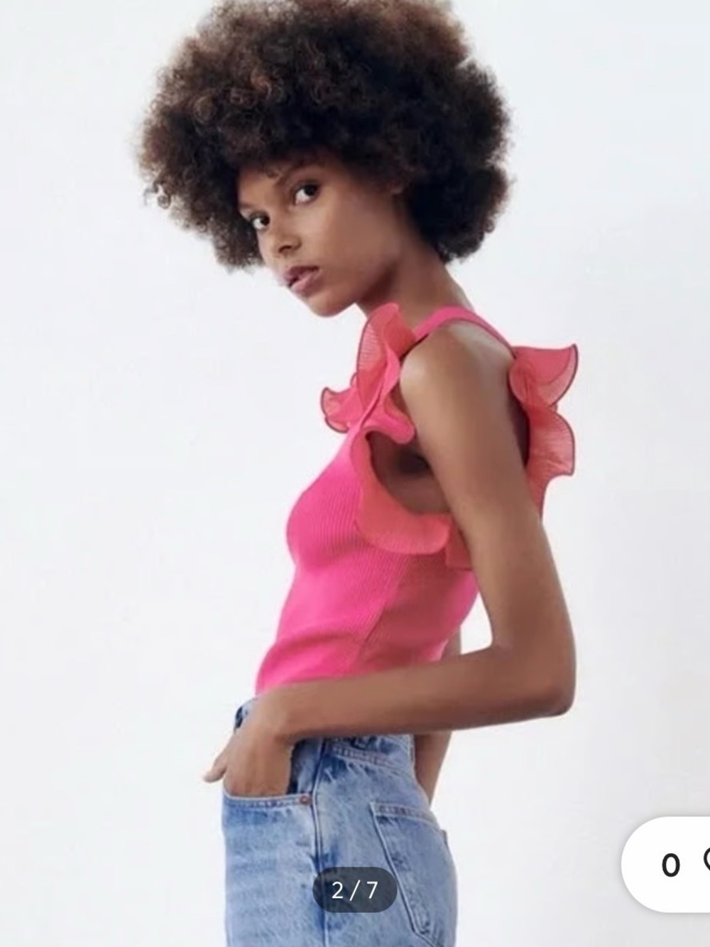 Zara Hot Pink Ruffle-Trim Ribbed Tank - Picture 2 of 6